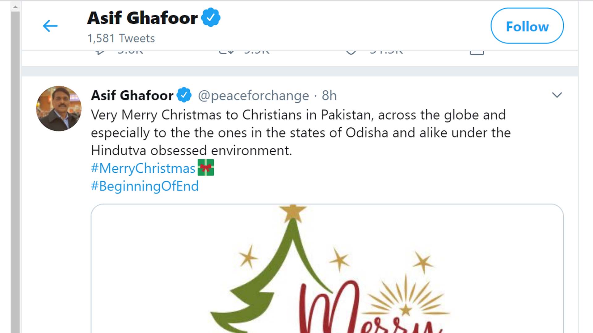 Asif Ghafoor wishes Merry Christmas to Odisha Christians
