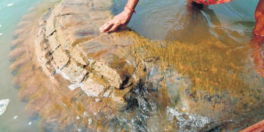 ancient temple submerged in river Mahanadi found at padmabati village in Nayagarh